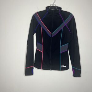 Fila Sport Womens Activewear Jacket XS Full Zip Multi Color Thumb Holes Pockets